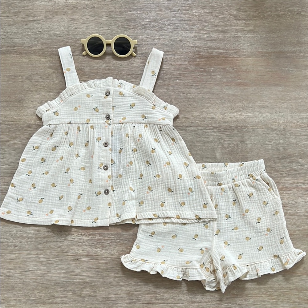 Rabbit + Bear Organic Cotton Girl Lemon Muslin 2 Piece Set Sunglasses 4 5 8
